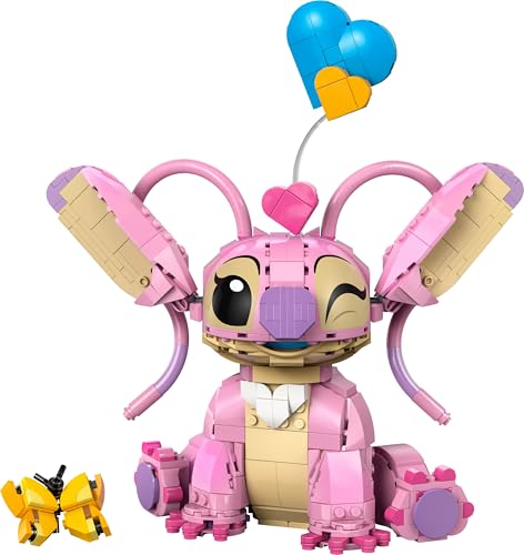 011 Ángela de LEGO - Juguete de Construcción de Lilo y Stitch de DISNEY - Figura Articulada de Amiga de Stitch con 3 Globos de Corazón y Mariposa