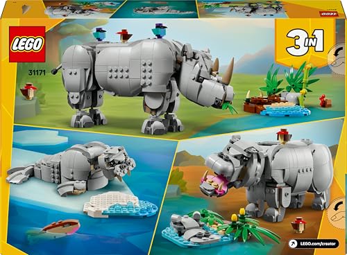 105 Poderoso Rinoceronte + hipopótamo +Morsa de Lego (Set Creator)- Regalo para Niños y Niñas de 9+ Años
