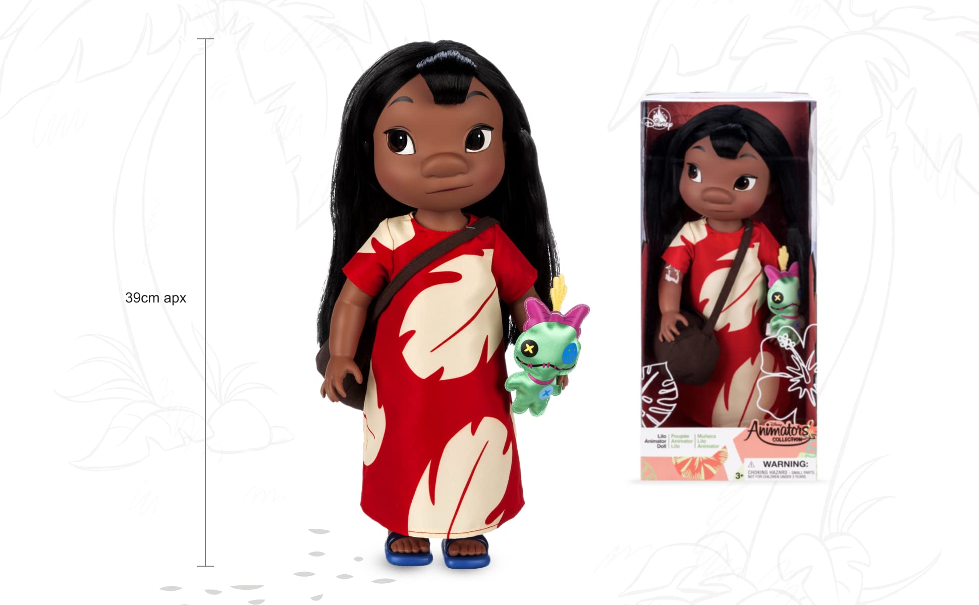 007 Muñeca de Lilo de la colección Lilo y Stitch de Disney, Altura: 39 cm,  con su Atuendo característico.