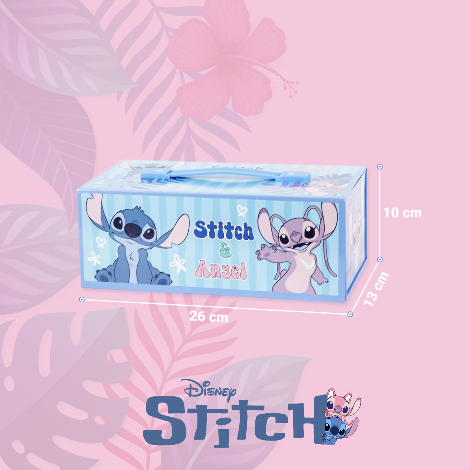 030 Maletín arte Stitch más 60 piezas Set creativo lápices colores, rotuladores, crayones, acuarelas, pinceles y libreta – Estuche Pintar Stitch ideal como regalo artístico y escolar