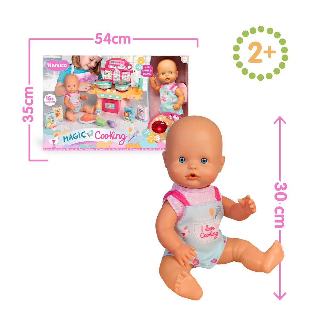 102 Set 'Cocinita mágica' Muñeco de 30 cm con Cuerpo Duro, Incluye +10 Accesorios para Cocinar