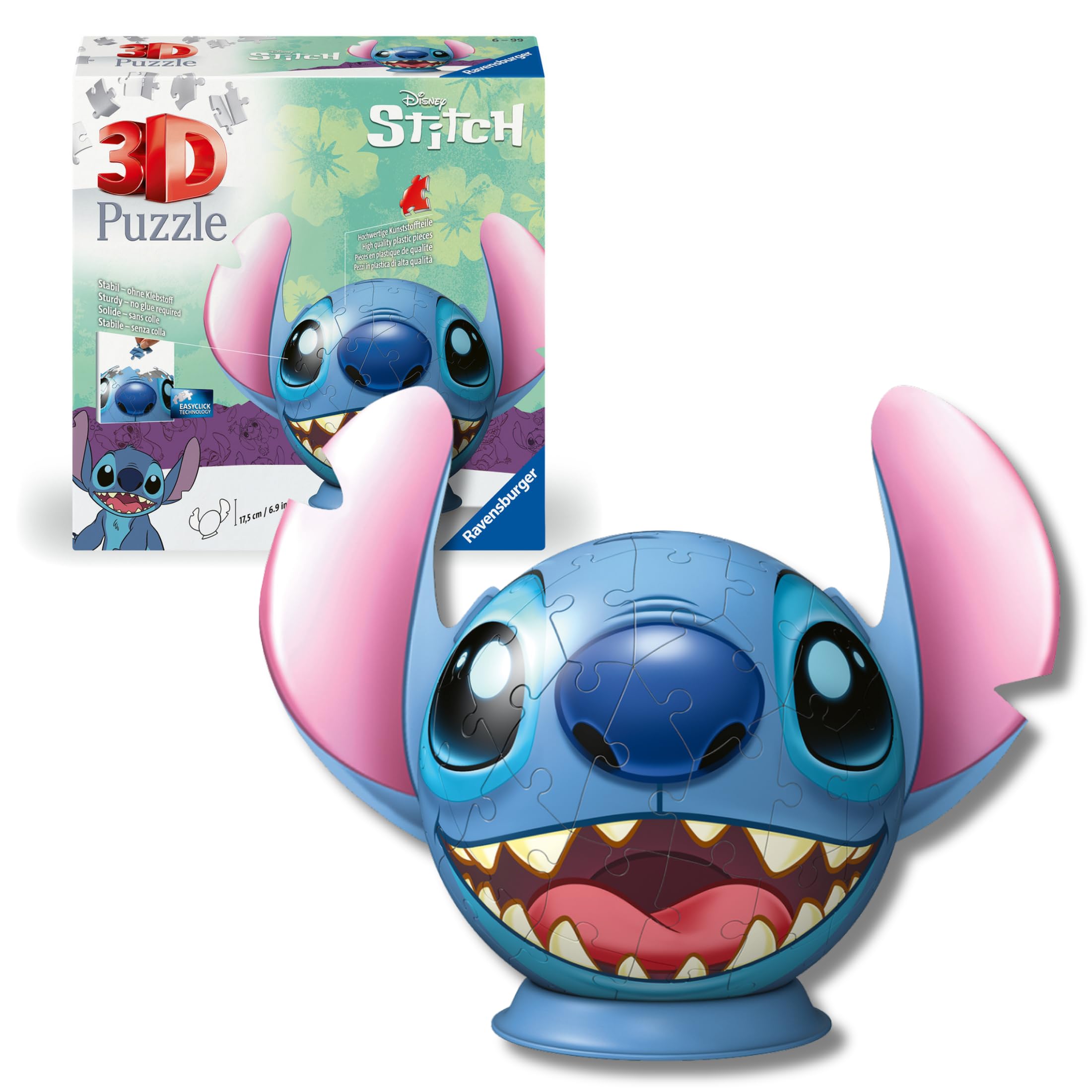 032 Ravensburger - Puzzle 3D Niños Disney: Lilo Y Stitch | Puzzle Disney para Niños De 6 Años O Más | Maquetas para Montar con 77 Piezas | Stitch Niños