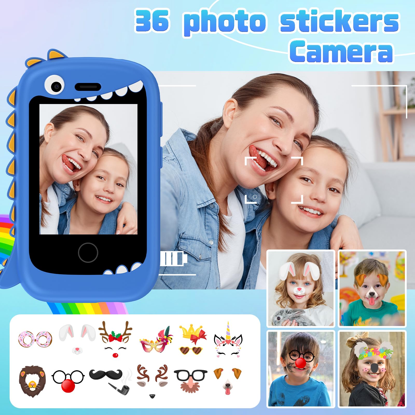 201 Móviles niños - Smartphone Niño para y Niña con Llamadas, SOS, 17 Juegos, Linterna, Música, Mini teléfono móvil para Infantiles de 4-9 años Navidad Cumpleaños Regalo (Negro)