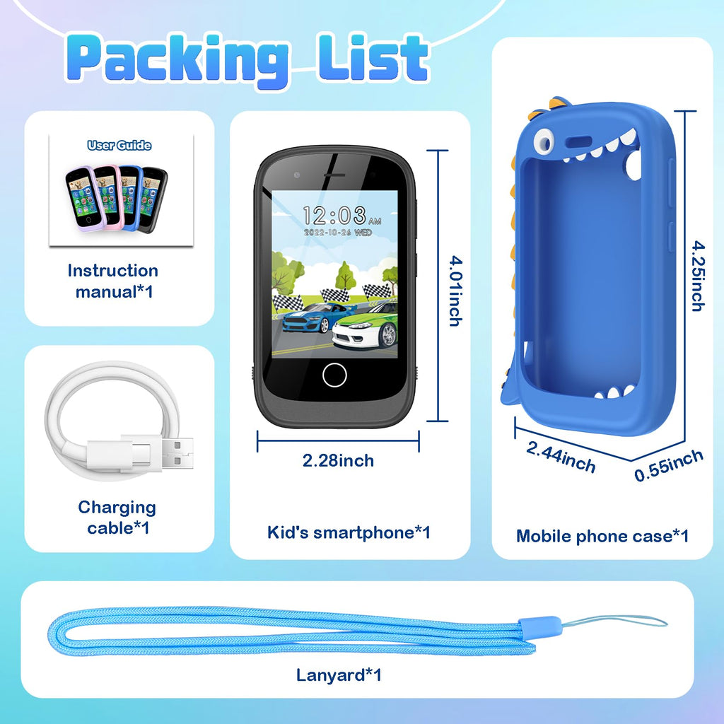 201 Móviles niños - Smartphone Niño para y Niña con Llamadas, SOS, 17 Juegos, Linterna, Música, Mini teléfono móvil para Infantiles de 4-9 años Navidad Cumpleaños Regalo (Negro)