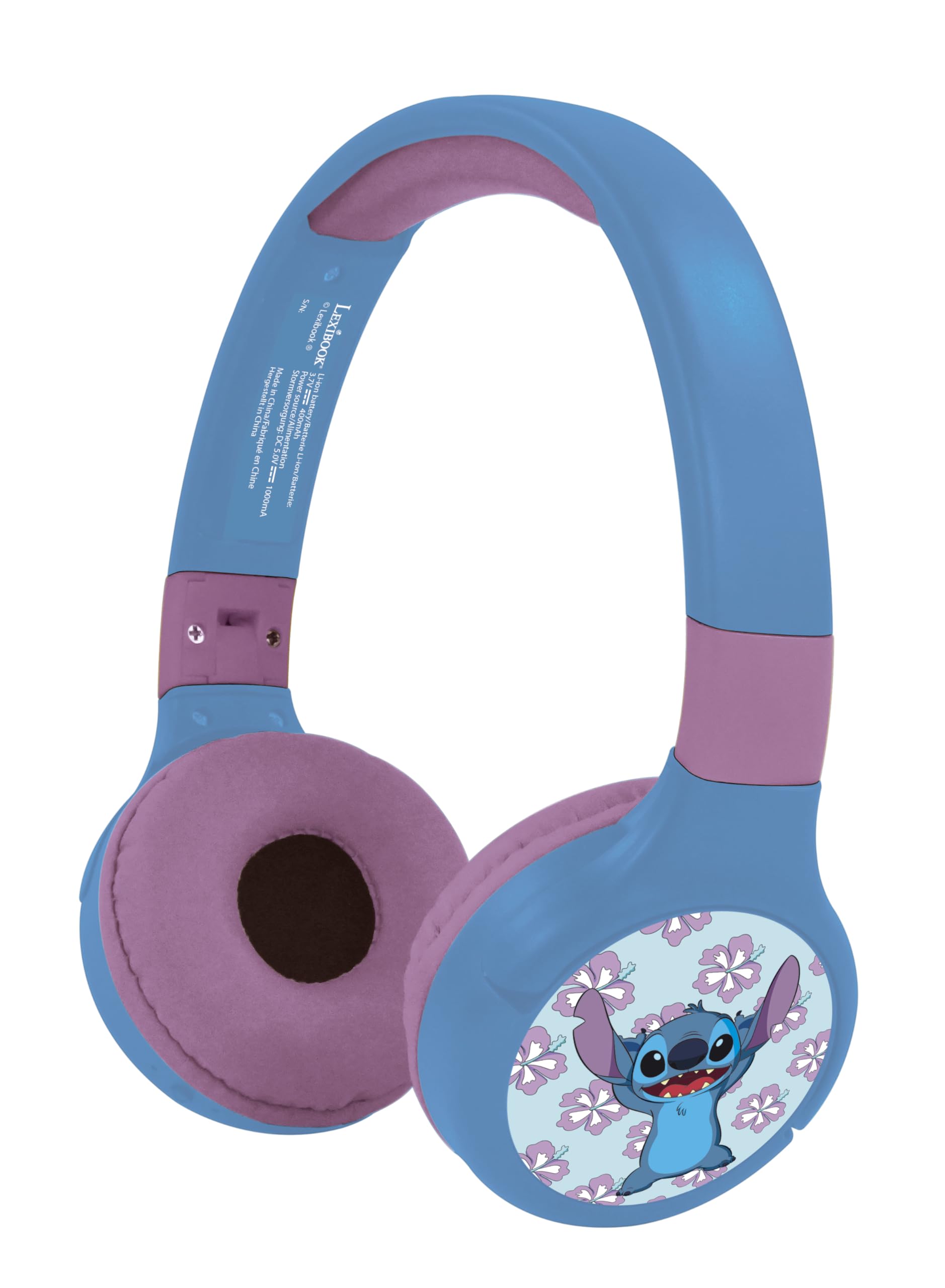 033 LEXIBOOK - Disney Stitch - Auriculares 2 en 1 Bluetooth y con Cable con micrófono y botón de Control, Plegables y Ajustables, Batería Recargable de Larga duración - HPBT010D