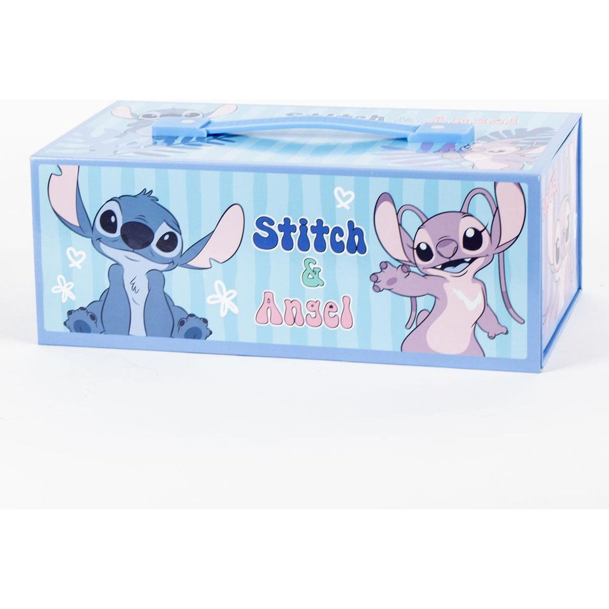 030 Maletín arte Stitch más 60 piezas Set creativo lápices colores, rotuladores, crayones, acuarelas, pinceles y libreta – Estuche Pintar Stitch ideal como regalo artístico y escolar