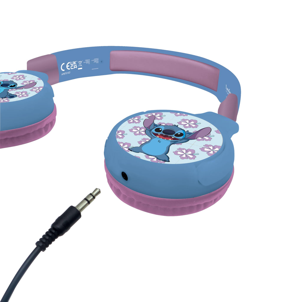 033 LEXIBOOK - Disney Stitch - Auriculares 2 en 1 Bluetooth y con Cable con micrófono y botón de Control, Plegables y Ajustables, Batería Recargable de Larga duración - HPBT010D