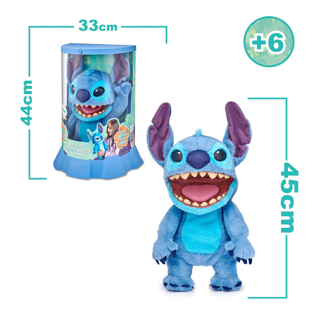 025 Disney Stitch Puppetronic by Real FX de Lilo & Stitch, Peluche Electrónico de 45 cm, 100+ Combinaciones de Acciones y Sonidos, Juguete Realista con Sensores y Reacciones, 6+ años, Famosa (TTC29000)