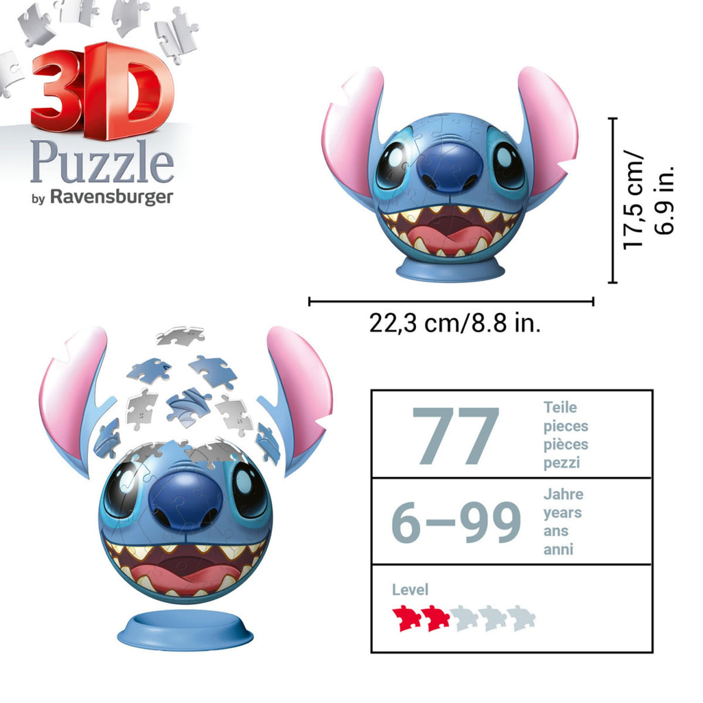 032 Ravensburger - Puzzle 3D Niños Disney: Lilo Y Stitch | Puzzle Disney para Niños De 6 Años O Más | Maquetas para Montar con 77 Piezas | Stitch Niños
