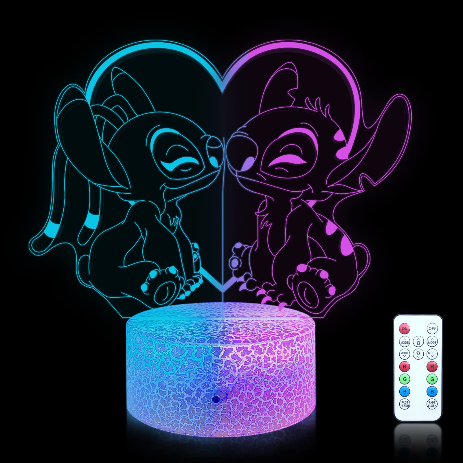 034 Shenjia Stitch lampara de noche 3D con luces LED RGB acrílicas que cambian de color para la decoración del dormitorio infantil