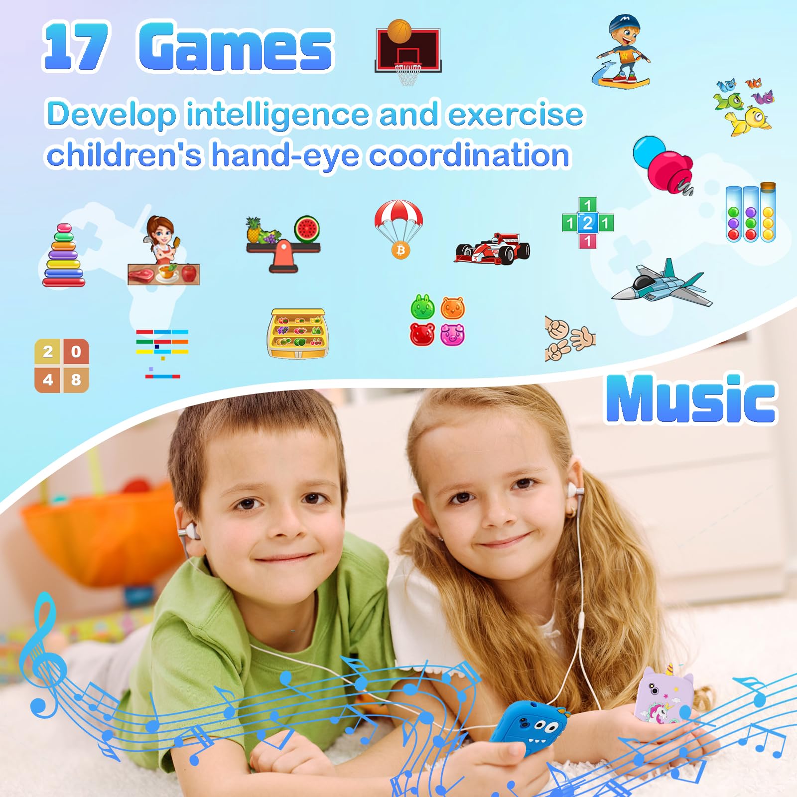 201 Móviles niños - Smartphone Niño para y Niña con Llamadas, SOS, 17 Juegos, Linterna, Música, Mini teléfono móvil para Infantiles de 4-9 años Navidad Cumpleaños Regalo (Negro)