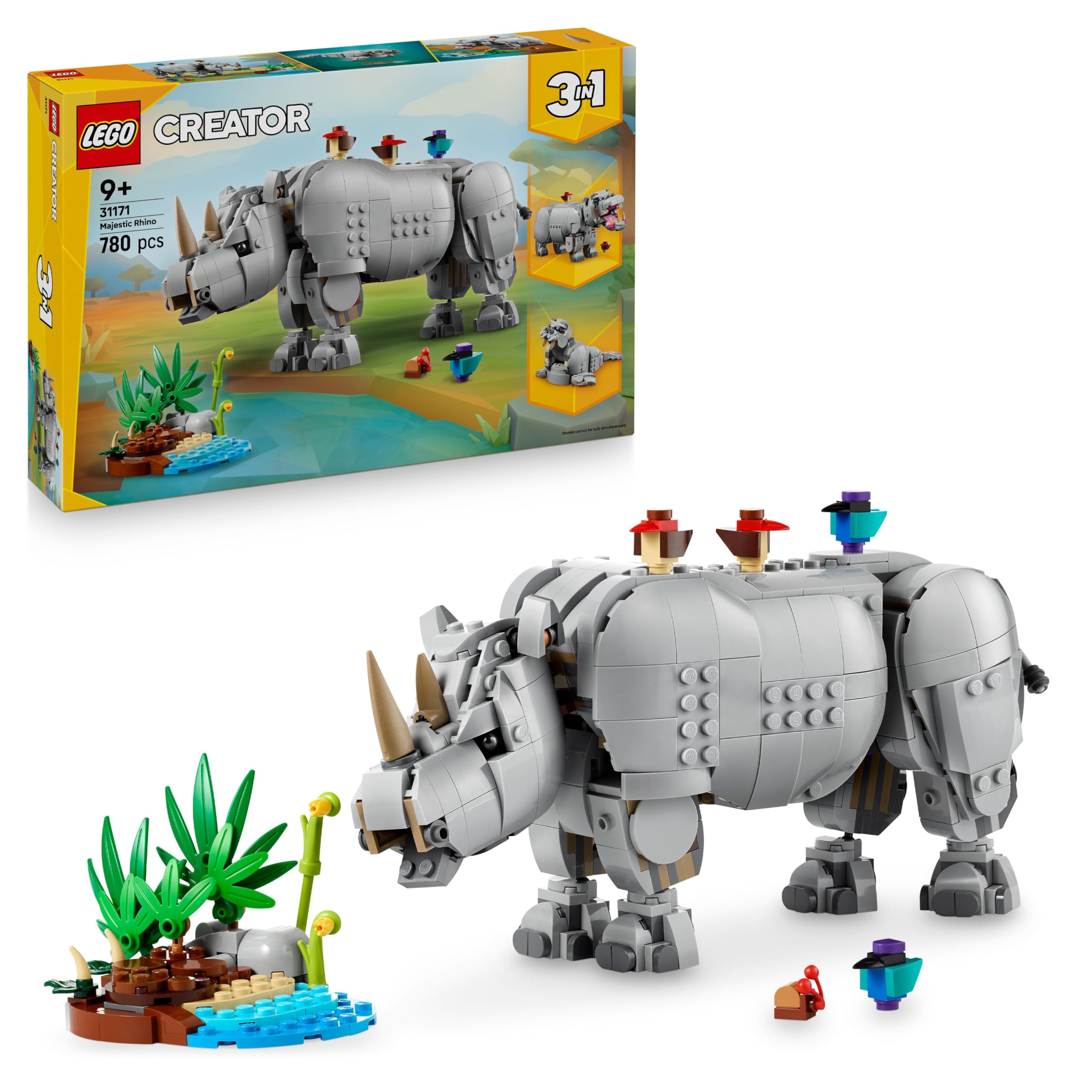 105 Poderoso Rinoceronte + hipopótamo +Morsa de Lego (Set Creator)- Regalo para Niños y Niñas de 9+ Años