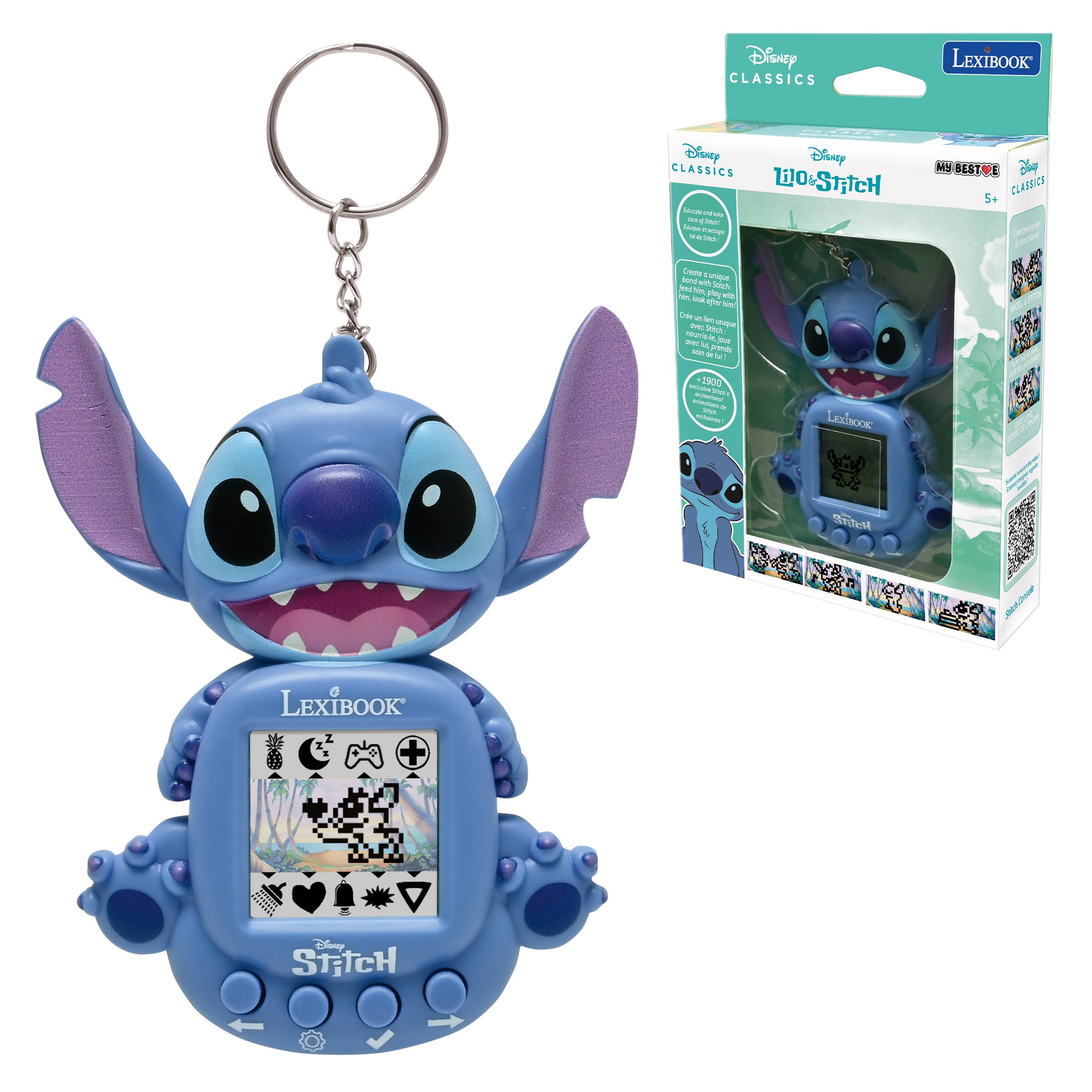 010 Stitch de Disney, Consola de Juegos portátil, Compañero Interactivo y Educativo para niños, 8 categorías de Juegos, Pantalla de Color, Azul