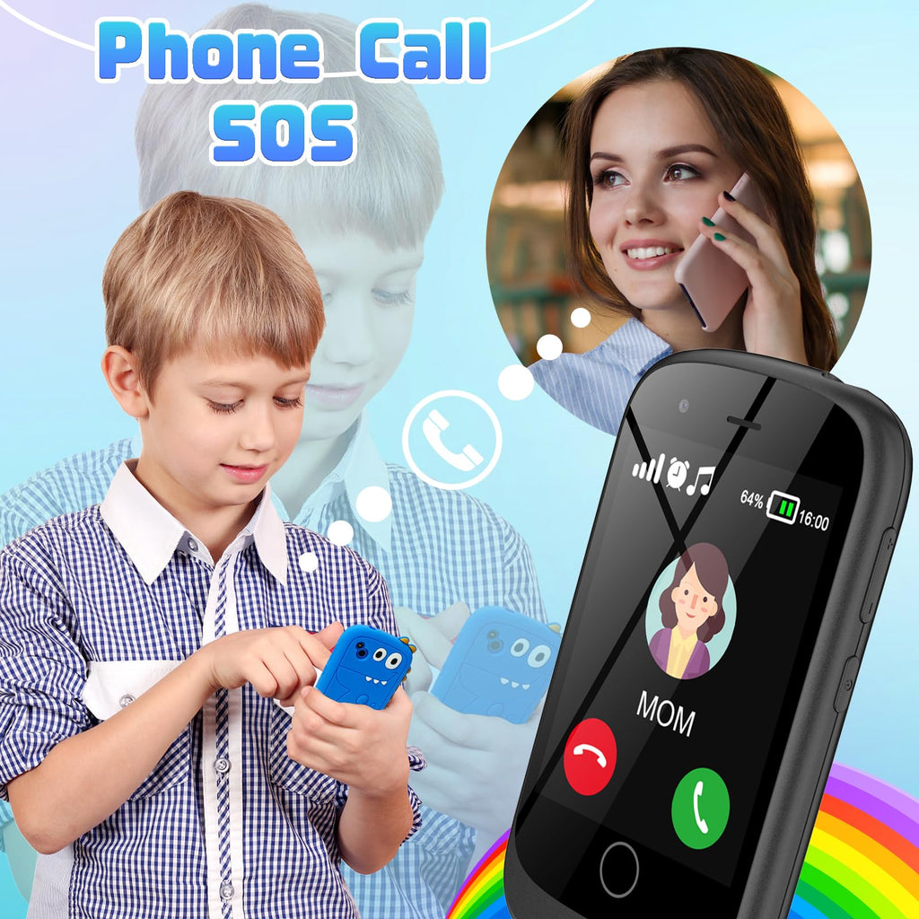 201 Móviles niños - Smartphone Niño para y Niña con Llamadas, SOS, 17 Juegos, Linterna, Música, Mini teléfono móvil para Infantiles de 4-9 años Navidad Cumpleaños Regalo (Negro)