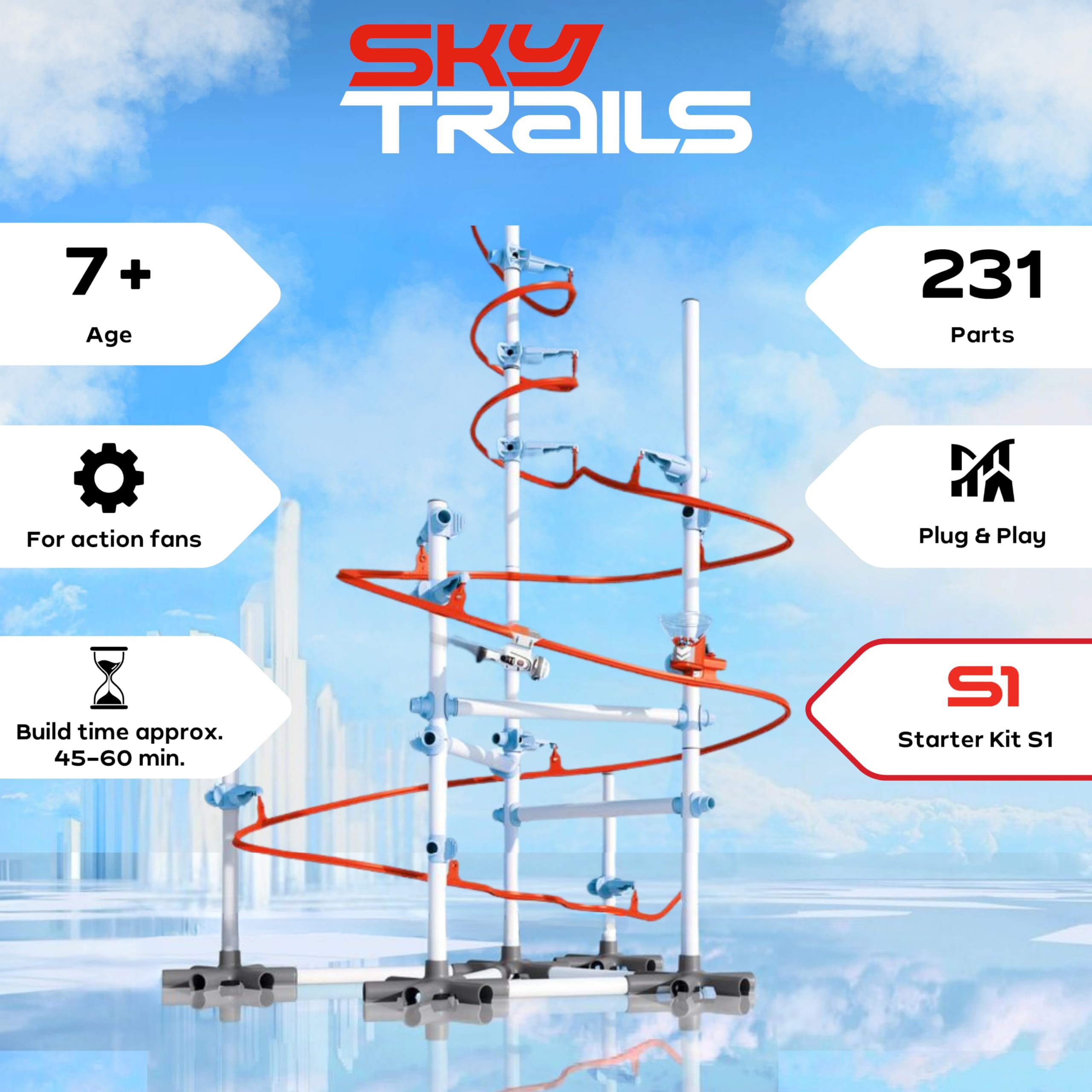 109 Juguete de construcción para Crear circuitos de carreras Marca Sky Trails | Starter Kit |