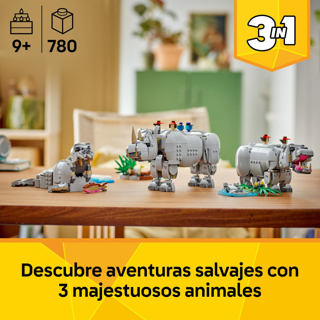 105 Poderoso Rinoceronte + hipopótamo +Morsa de Lego (Set Creator)- Regalo para Niños y Niñas de 9+ Años