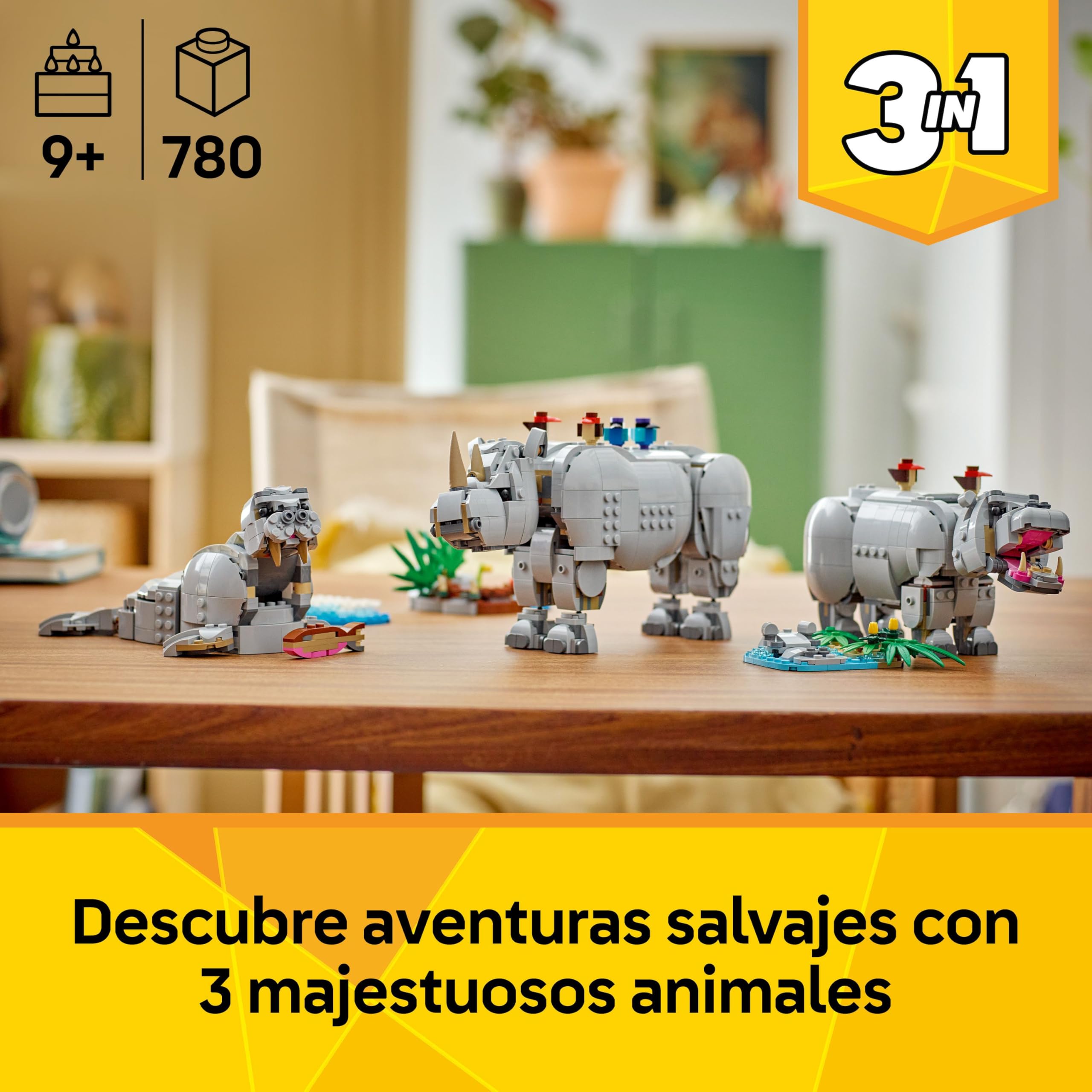 105 Poderoso Rinoceronte + hipopótamo +Morsa de Lego (Set Creator)- Regalo para Niños y Niñas de 9+ Años