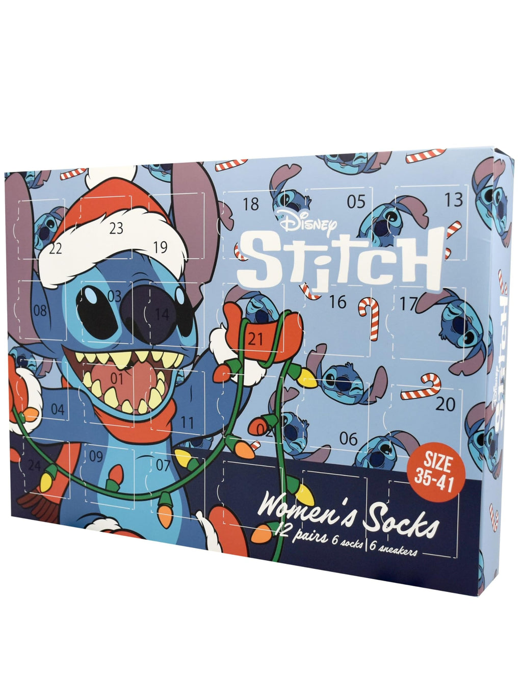 005 United Labels Disney Lilo & Stitch Calendario de Adviento con 12 pares de calcetines para mujer, tamaño 35-41, calendario con zapatillas y calcetines largos, calendario de Navidad regalo