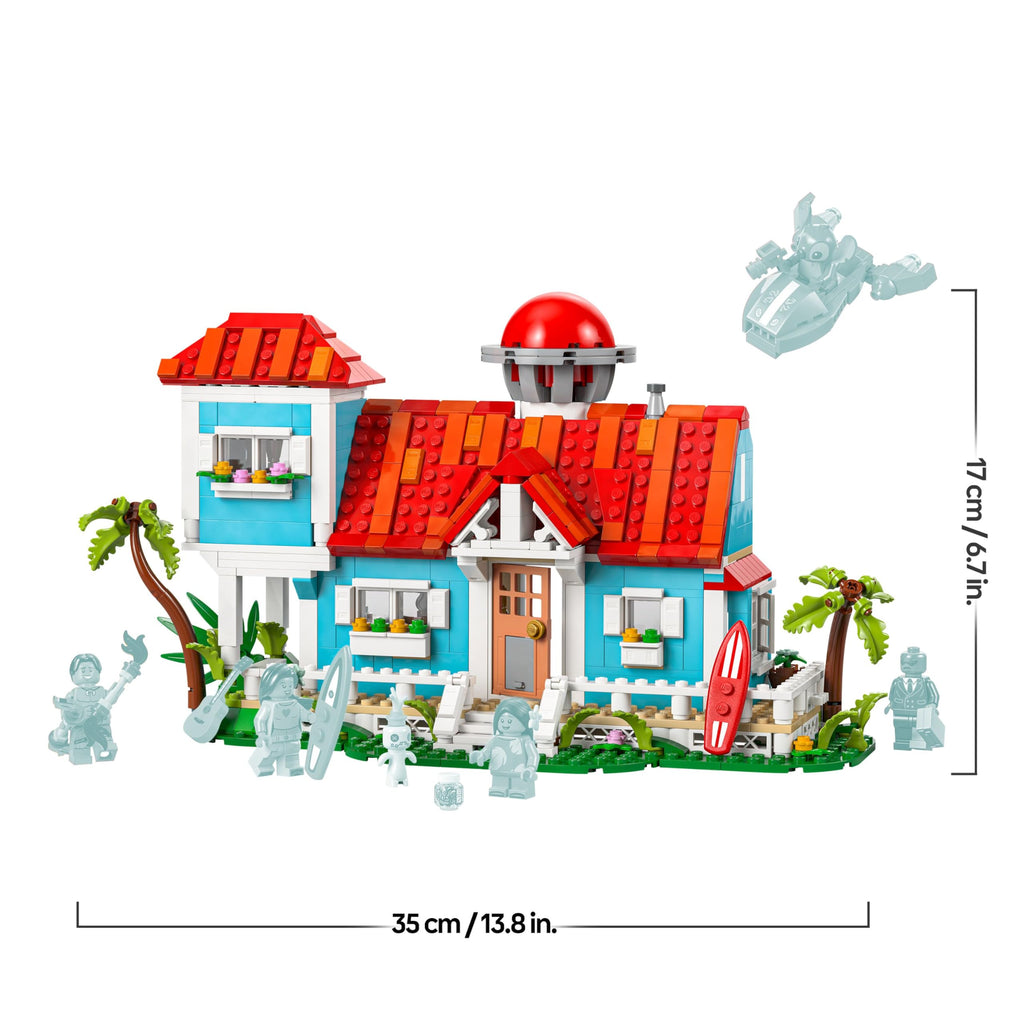 002 LEGO ǀ Disney Casa en la Playa de Lilo y Stitch de Juguete con 6 Habitaciones, Observatorio, Nave Espacial, 5 Minifiguras, Tabla de Surf y Más, Regalo de Cumpleaños para Niñas y Niños de 9+ Años 43268