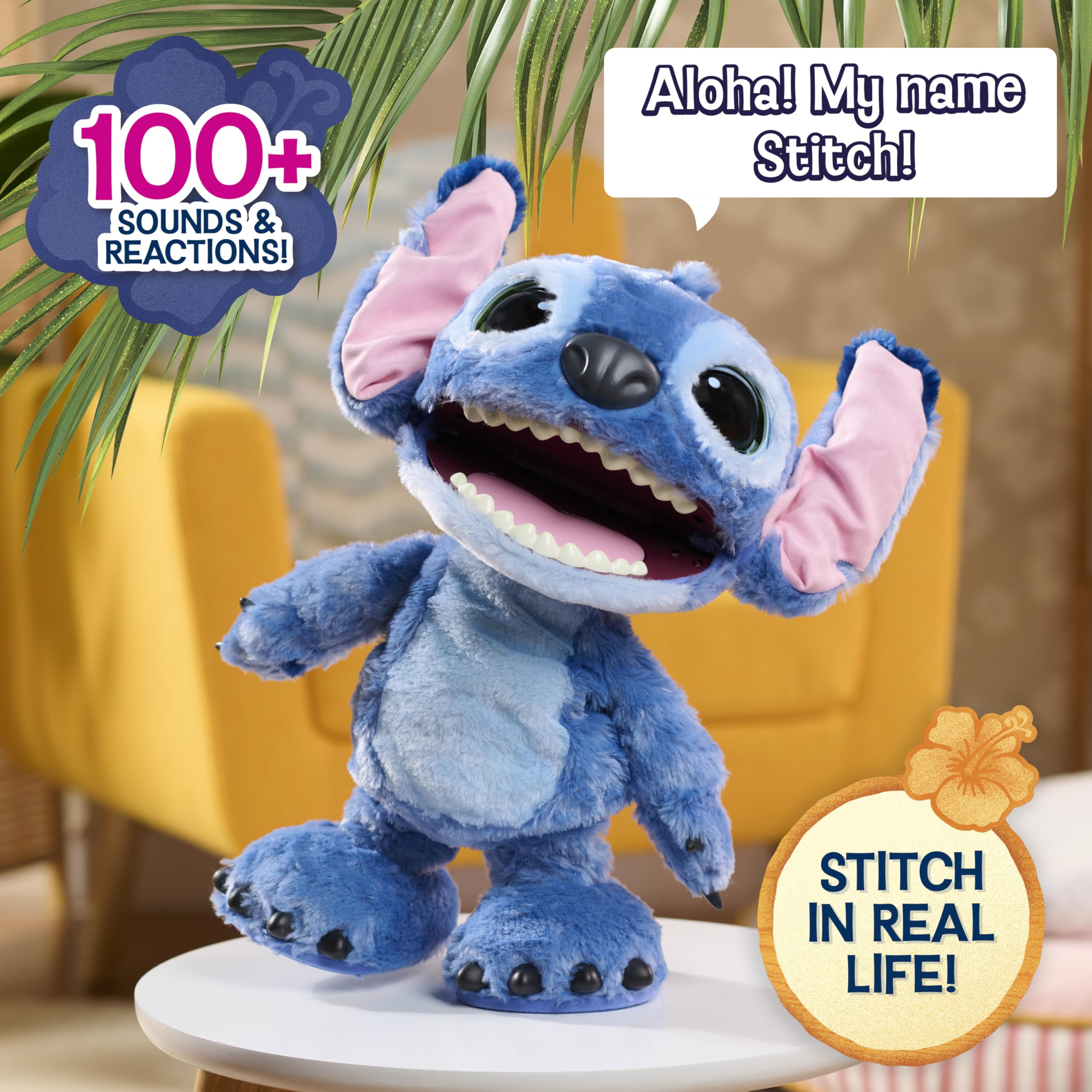 012 Just Play Peluche Interactivo Disney Ultimate Stitch, de 43 cm, más de 100 Sonidos y reacciones, se Mueve como el de Verdad, para niños a Partir de 3 años