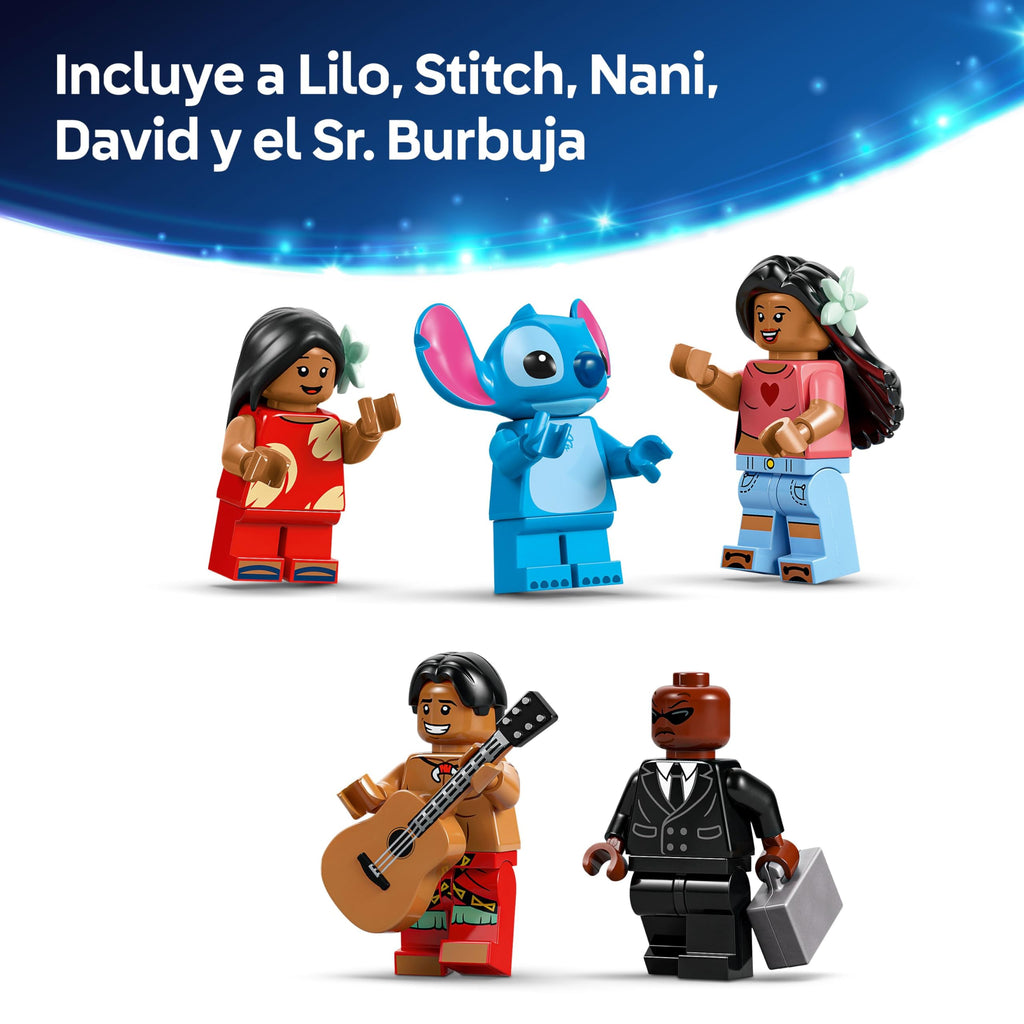 002 LEGO ǀ Disney Casa en la Playa de Lilo y Stitch de Juguete con 6 Habitaciones, Observatorio, Nave Espacial, 5 Minifiguras, Tabla de Surf y Más, Regalo de Cumpleaños para Niñas y Niños de 9+ Años 43268