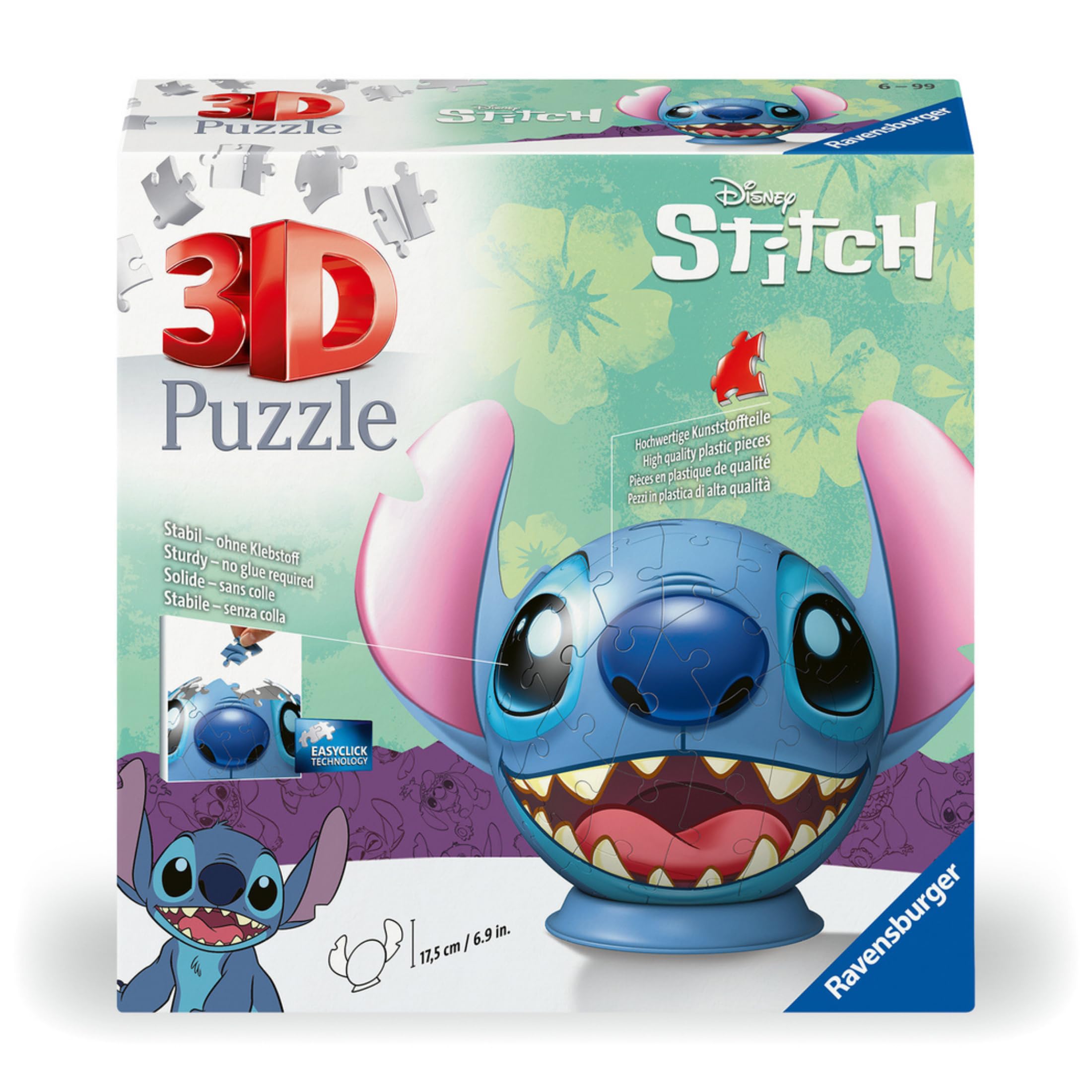032 Ravensburger - Puzzle 3D Niños Disney: Lilo Y Stitch | Puzzle Disney para Niños De 6 Años O Más | Maquetas para Montar con 77 Piezas | Stitch Niños