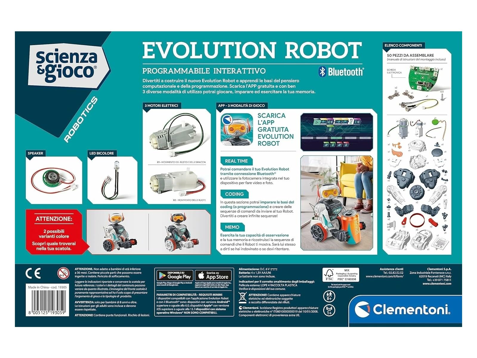106 Clementoni Evolution Robot 2.0 - Robot para Montar y Jugar, con App dedicada, Robótica Infantil a Partir de 8 años, Juguete en español (55512)