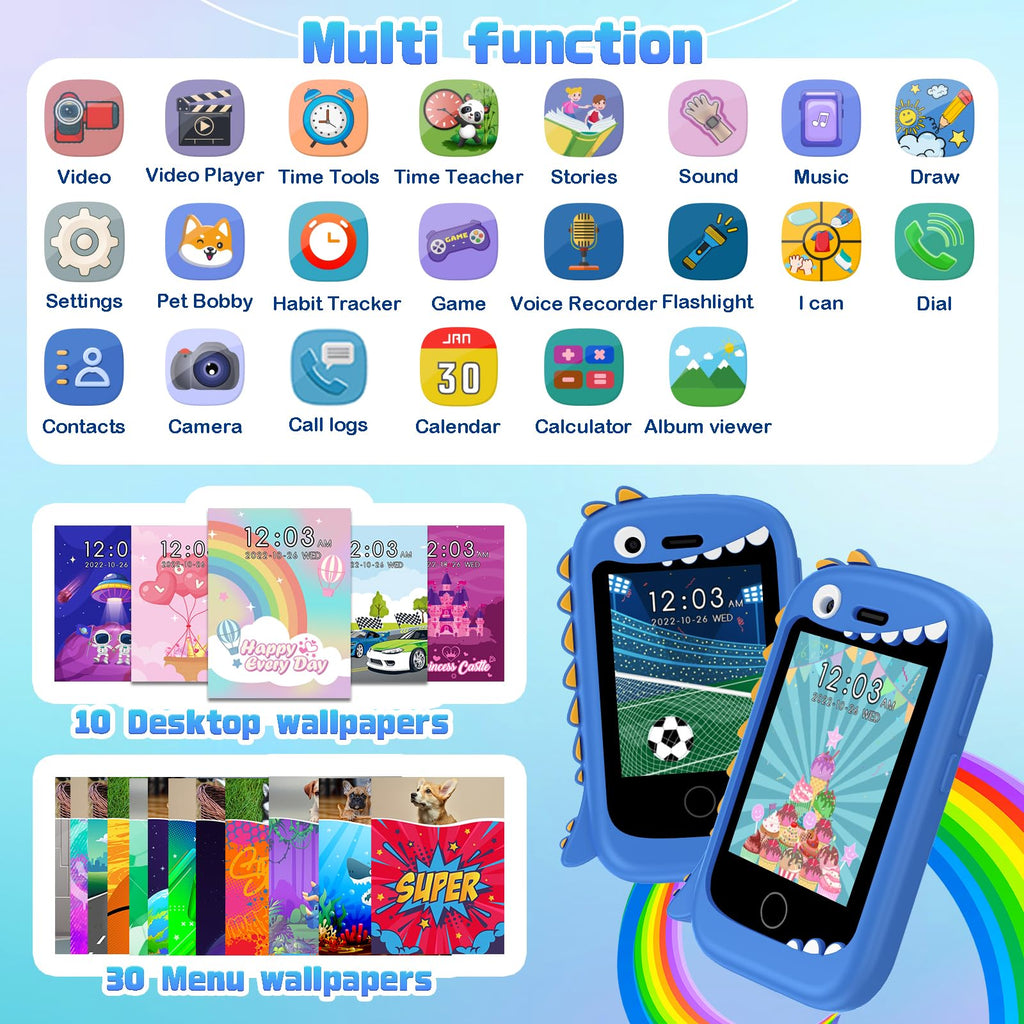 201 Móviles niños - Smartphone Niño para y Niña con Llamadas, SOS, 17 Juegos, Linterna, Música, Mini teléfono móvil para Infantiles de 4-9 años Navidad Cumpleaños Regalo (Negro)