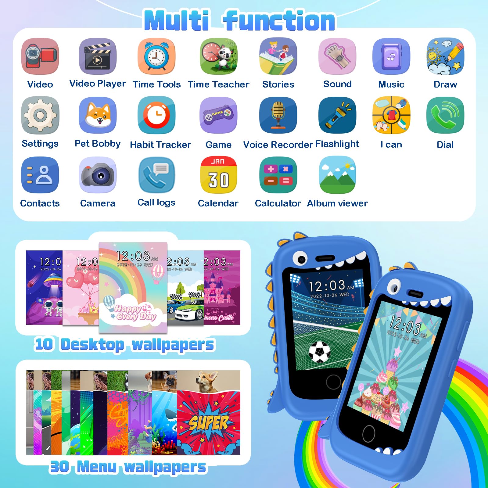 201 Móviles niños - Smartphone Niño para y Niña con Llamadas, SOS, 17 Juegos, Linterna, Música, Mini teléfono móvil para Infantiles de 4-9 años Navidad Cumpleaños Regalo (Negro)