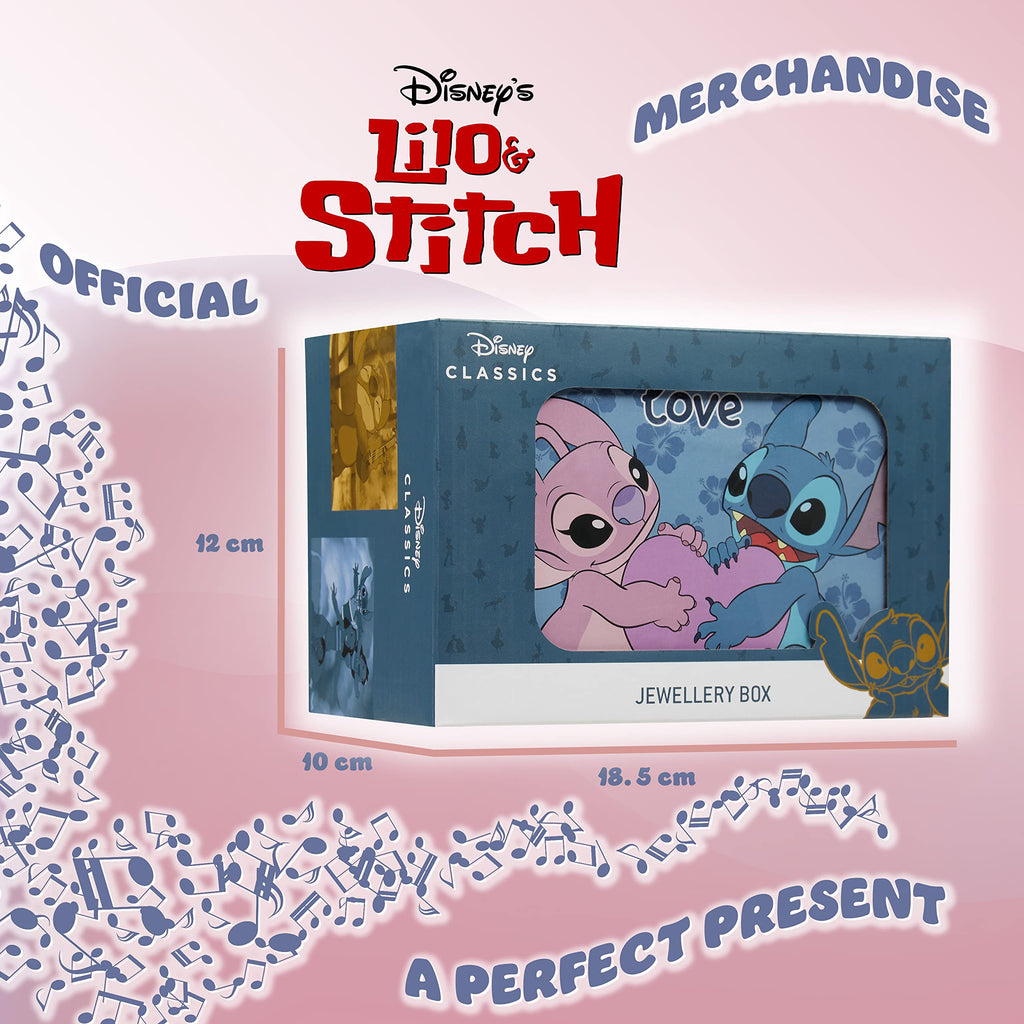 026 Disney Stitch Joyero Musical Niña Adolescente, Joyero Organizador, Elsa Anna Caja Decorativa Bonita con Espejo, Regalo para Niñas (Azul Stitch)