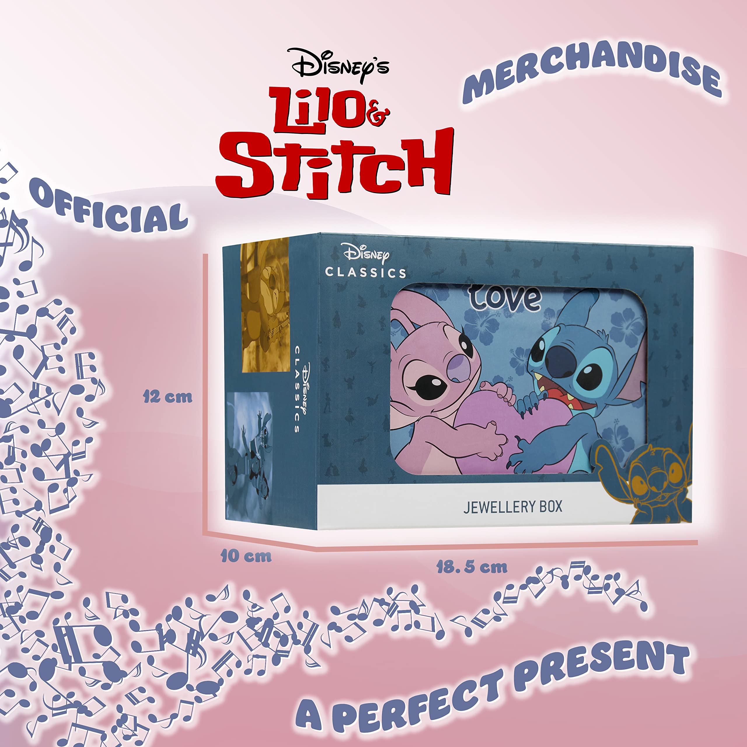 026 Disney Stitch Joyero Musical Niña Adolescente, Joyero Organizador, Elsa Anna Caja Decorativa Bonita con Espejo, Regalo para Niñas (Azul Stitch)