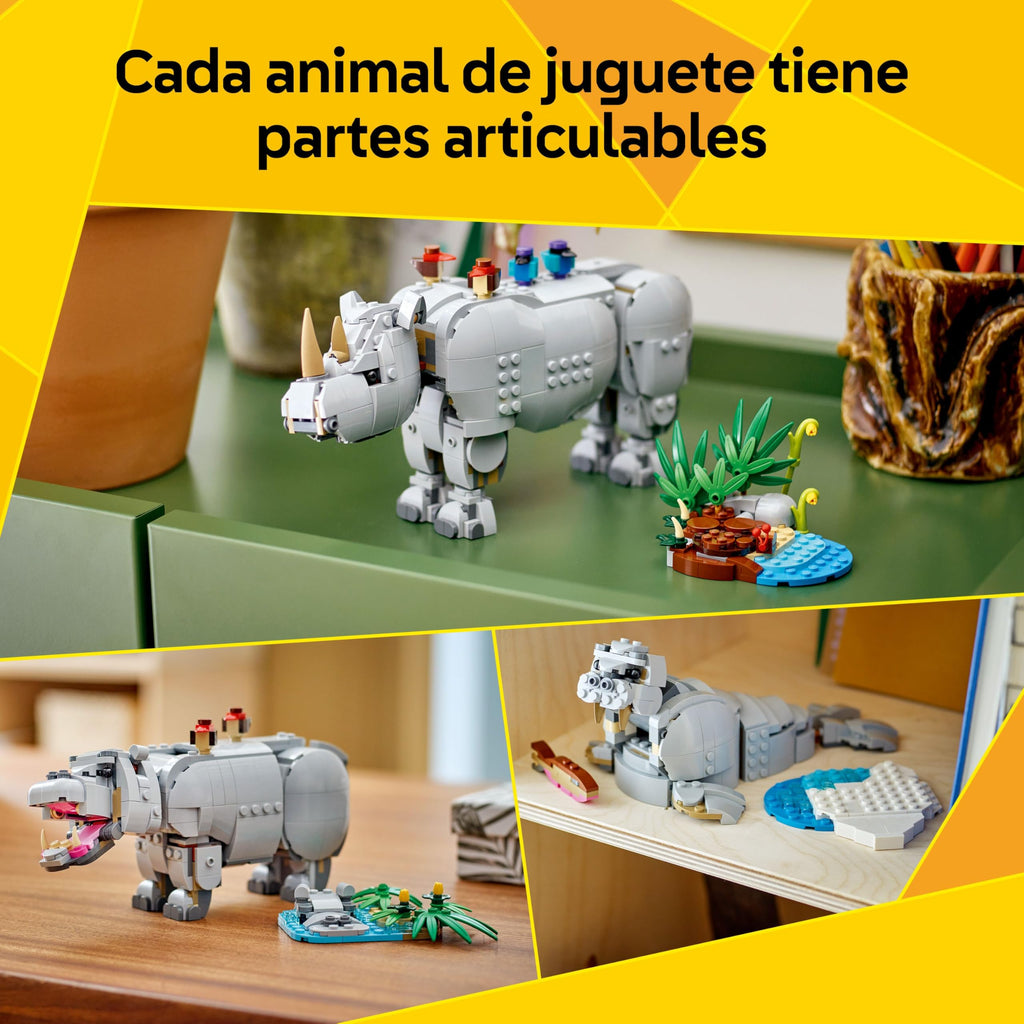 105 Poderoso Rinoceronte + hipopótamo +Morsa de Lego (Set Creator)- Regalo para Niños y Niñas de 9+ Años