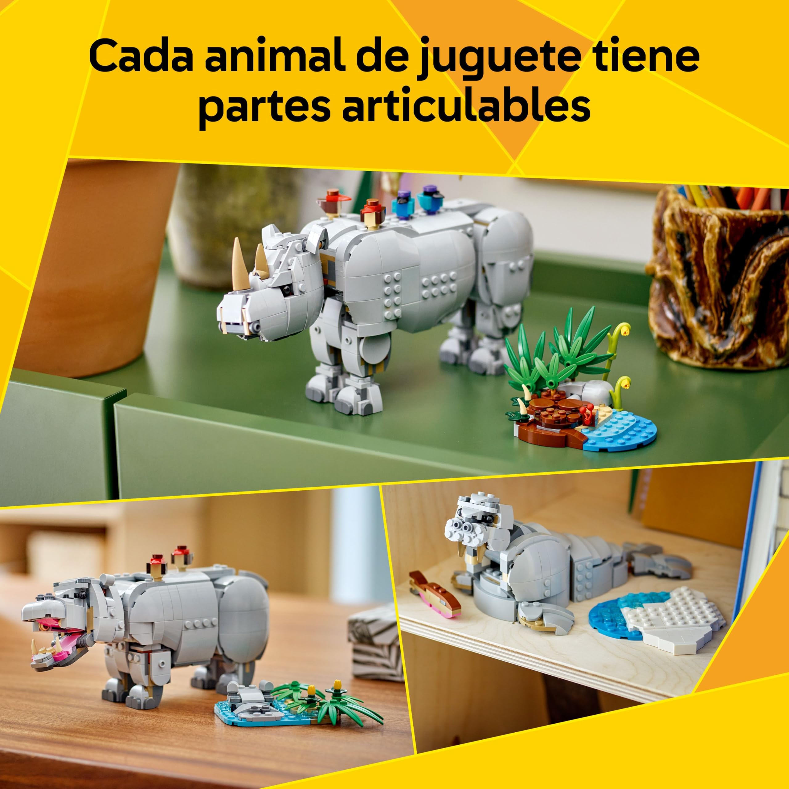 105 Poderoso Rinoceronte + hipopótamo +Morsa de Lego (Set Creator)- Regalo para Niños y Niñas de 9+ Años