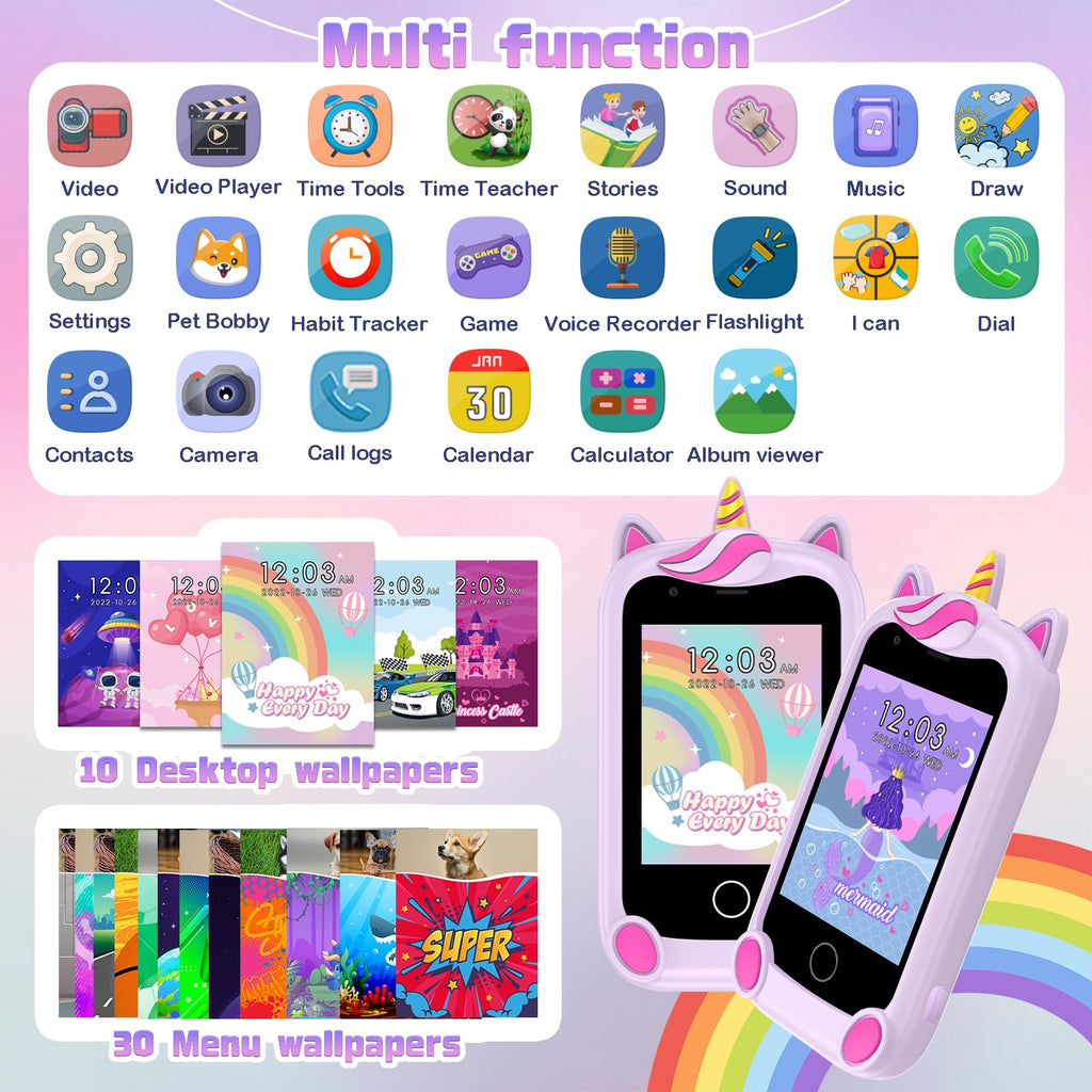 200 Móviles niños - Smartphone Niño para y Niña con Llamadas, SOS, 17 Juegos, Linterna, Música, Mini teléfono móvil para Infantiles de 4-9 años Navidad Cumpleaños Regalo (púrpura)