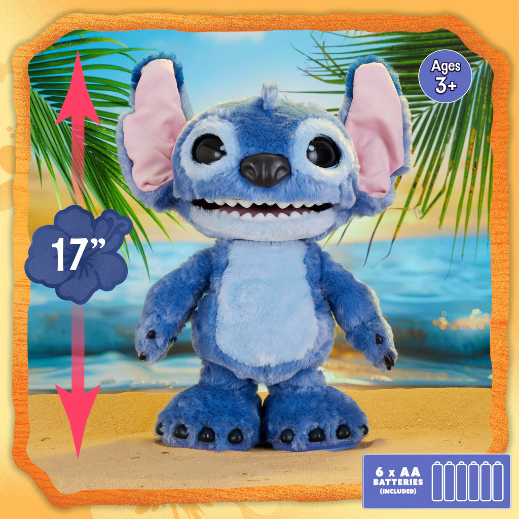 012 Just Play Peluche Interactivo Disney Ultimate Stitch, de 43 cm, más de 100 Sonidos y reacciones, se Mueve como el de Verdad, para niños a Partir de 3 años