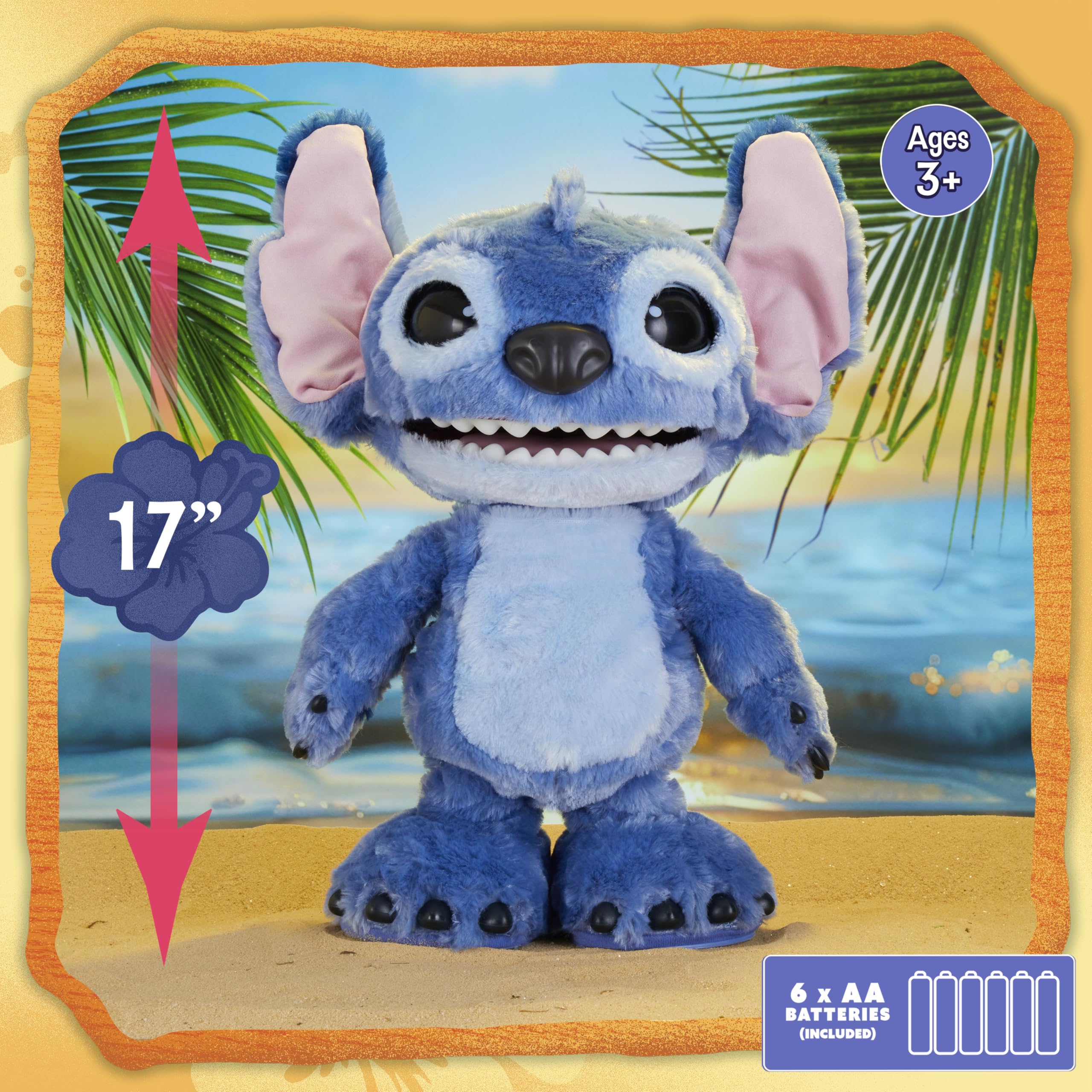 012 Just Play Peluche Interactivo Disney Ultimate Stitch, de 43 cm, más de 100 Sonidos y reacciones, se Mueve como el de Verdad, para niños a Partir de 3 años