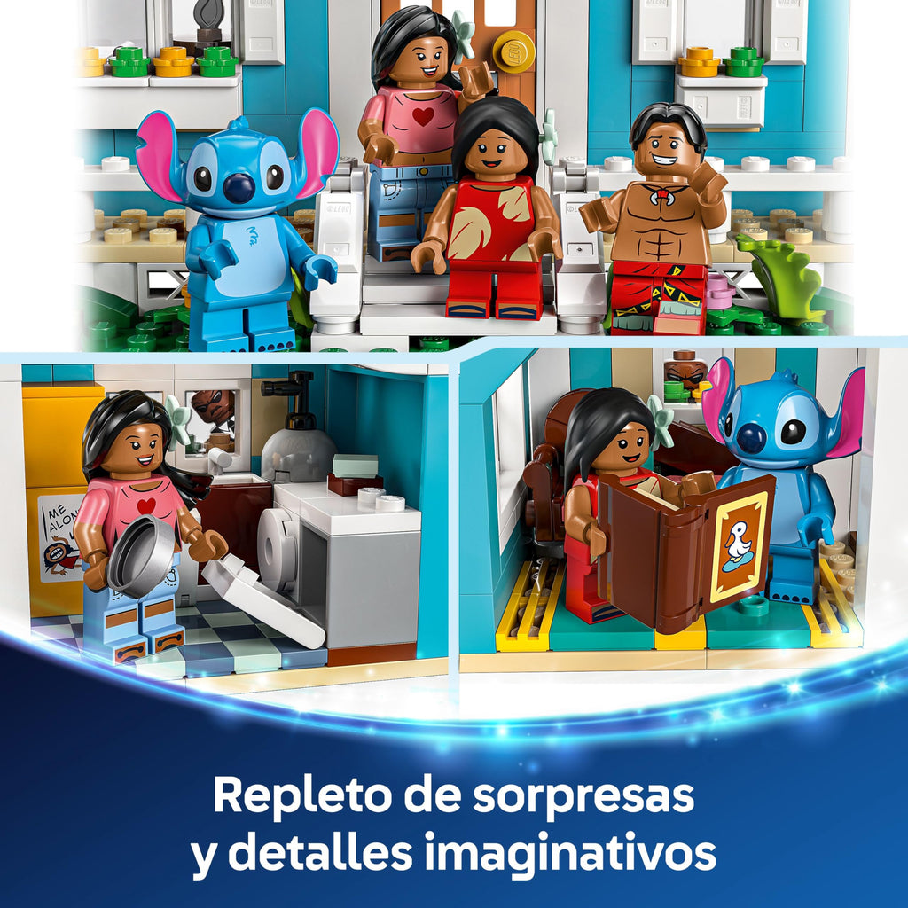 002 LEGO ǀ Disney Casa en la Playa de Lilo y Stitch de Juguete con 6 Habitaciones, Observatorio, Nave Espacial, 5 Minifiguras, Tabla de Surf y Más, Regalo de Cumpleaños para Niñas y Niños de 9+ Años 43268